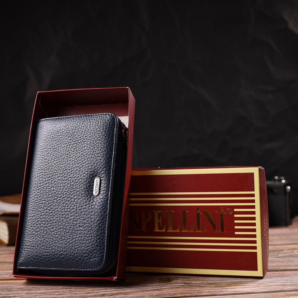 Практичное женское портмоне среднего размера из натуральной кожи CANPELLINI 21715 Синее Киев - изображение 10