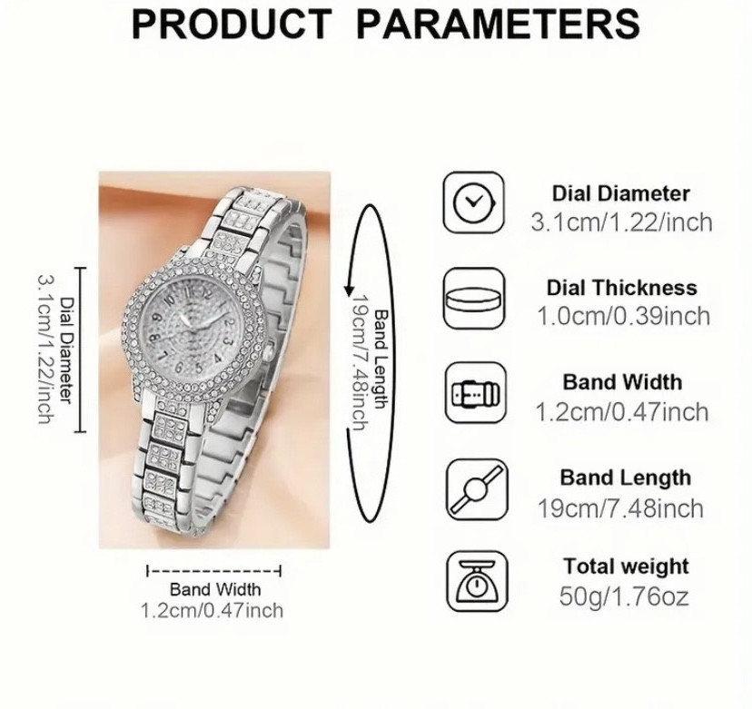 Подарунковий набір для жінок наручний годинник браслет кільце ланцюжок з кулоном і сережки сріблястий Київ - фото 6