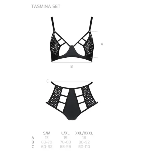 Комплект білизни Passion TASMINA SET XXL/XXXL black, ліф, високі трусики з корсетом ззаду Львов