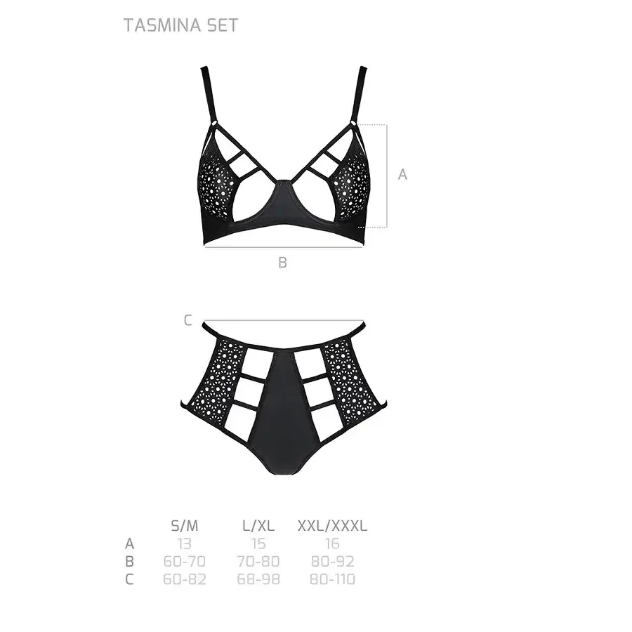 Комплект білизни Passion TASMINA SET XXL/XXXL black, ліф, високі трусики з корсетом ззаду Львов - изображение 5