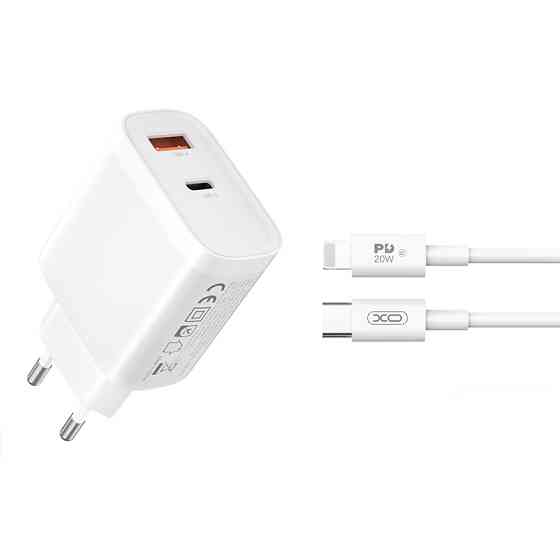 Мережевий зарядний пристрій XO L116 PD30W/QC18W 1USB-C+1USB-A + Lightning кабель білий Львів