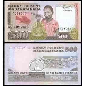МАДАГАСКАР 67 MADAGASCAR 500 FRANCS ND(1983-87) Unc Полтава