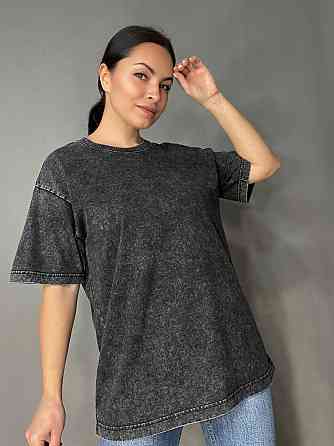 Футболка жіноча A-N 48020 базова оверсайз подовжена вільний крій варена тай дай one size, чорний, one size Київ