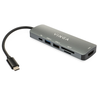 Концентратор Vinga USB Type-C 3.1 to HDMI+USB3.0+USB 2.0+SD/microSD+PD 6in1 (VHC6) Вінниця - фото 1