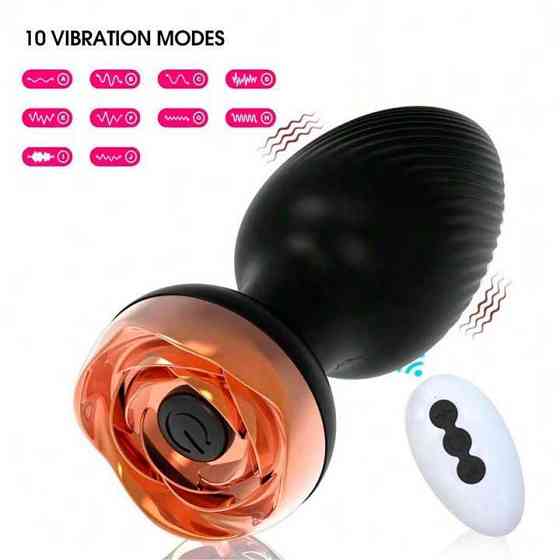 Силіконовий анальний корок із вібрацією Rose з Д/К 3,5*9 см. Чорний — Анальні іграшки Вінниця