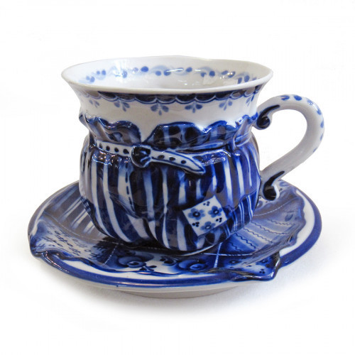 Чайна чашка з блюдцем Гжель Скоморох Київ - фото 1