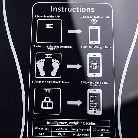 Смарт ваги електронні Sokany 26х26 см до 180 кг з синхронізацією з телефоном чорні SK-19019B Коломия