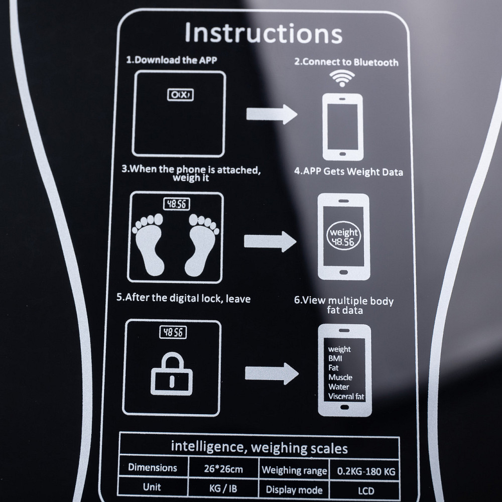 Смарт ваги електронні Sokany 26х26 см до 180 кг з синхронізацією з телефоном чорні SK-19019B Коломия - фото 5