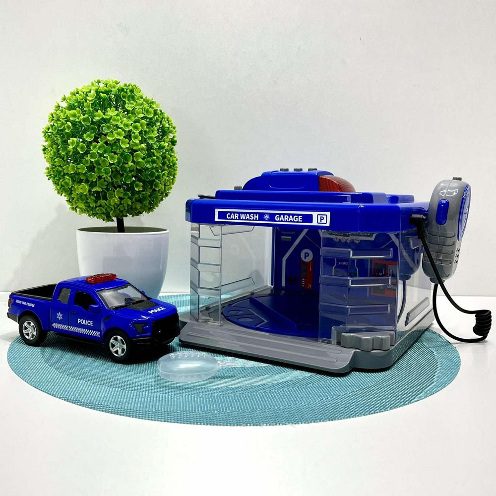 Набір Поліцейський автомийка металопластикова машинка підсвічування парогенератор звуки рухомі елементи мікрофон Синій (CLM 888) Чернигов - изображение 3