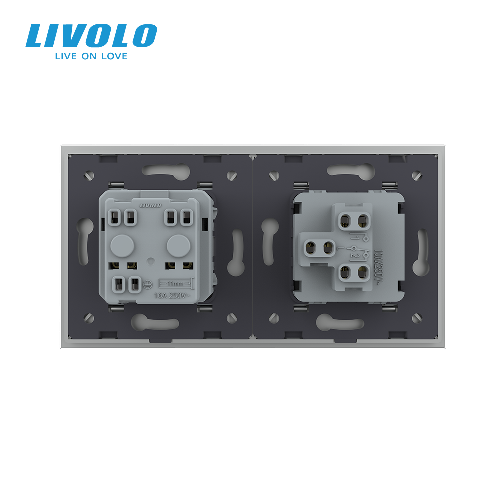 LIVOLO Одноклавішний вимикач з розеткою Livolo сірий скло (VL-C7C1EUK1-15) Коломия - фото 8