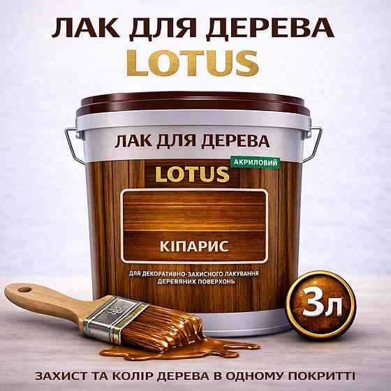 Лак для дерева кольоровий LOTUS Кіпарис, глянцевий, без запаху, зносостійкий, для внутрішніх та зовнішніх робіт, 3 л Харків