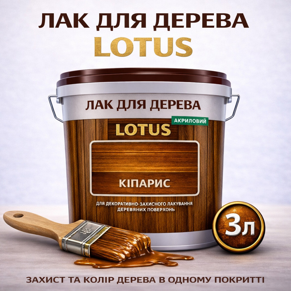Лак для дерева кольоровий LOTUS Кіпарис, глянцевий, без запаху, зносостійкий, для внутрішніх та зовнішніх робіт, 3 л Харків - фото 1