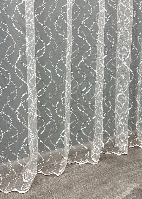 Тюль фатин с вышивкой и люрексом Цвет молочный с пудровым 1835т Киев - изображение 7