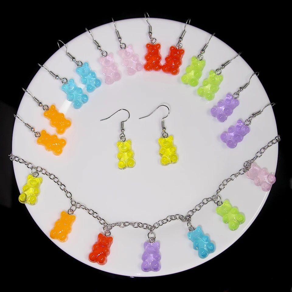 Бижутерия с мишками (набор) - в набор входит 7 пар сережек и ожерелье, материал смола Киев - изображение 2