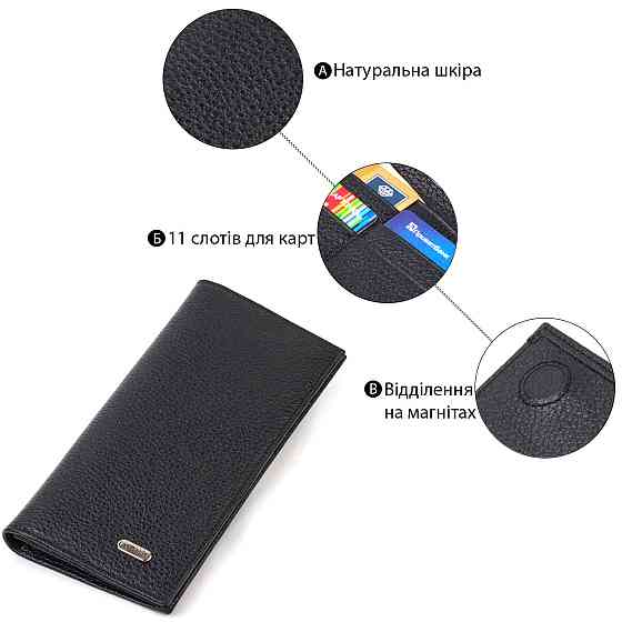 Чоловічий вертикальний гаманець із натуральної шкіри CANPELLINI 21898 Чорний Київ