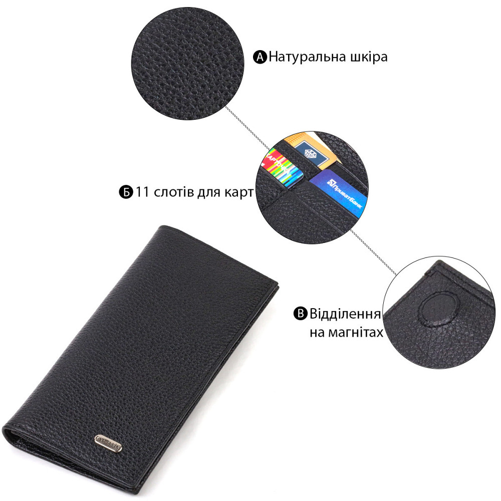 Мужской вертикальный бумажник из натуральной кожи CANPELLINI 21898 Черный Киев - изображение 6