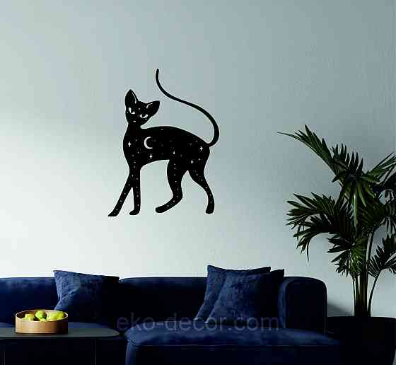 Декоративное настенное 3D Панно «Кот» Декор на стену с объемом 110*82 см, Черный Киев