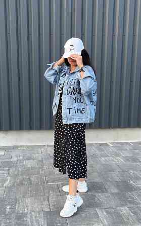 Джинсовая куртка женская оверсайз с надписью р 42-48 Харьков