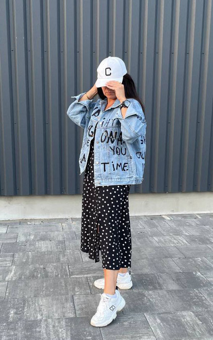 Джинсовая куртка женская оверсайз с надписью р 42-48 Харьков - изображение 1