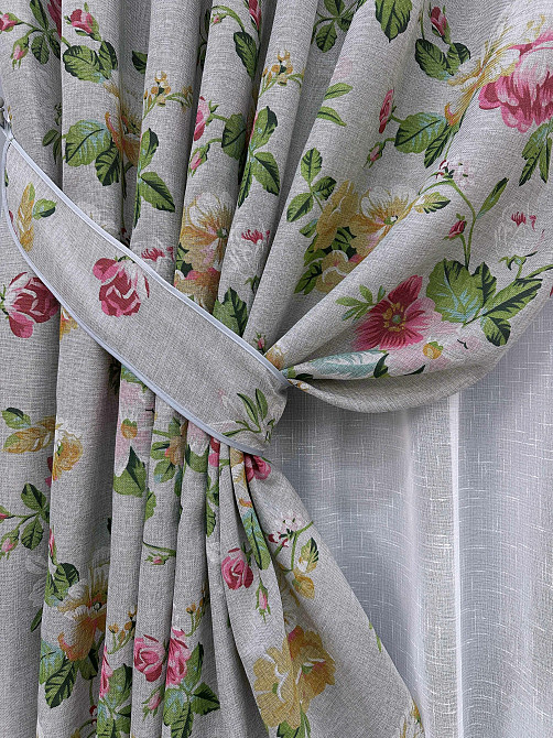 Комплект штор VR-Textil Лен Прованс 100х270 2шт и Тюль 300х270 2083ш-115т Разноцветный с белым 71-218/1 Киев - изображение 4