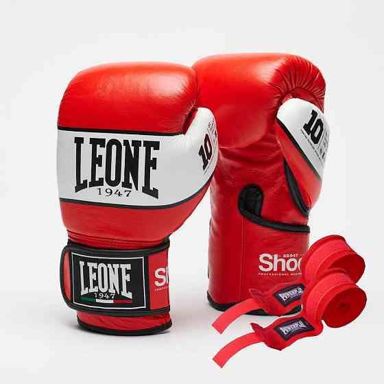 Боксерські рукавиці Leone GN047 SHOCK Red 12 унцій (бинти 4 м. в комплекті) Каменское