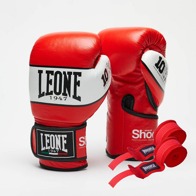 Боксерські рукавиці Leone GN047 SHOCK Red 12 унцій (бинти 4 м. в комплекті) Кам'янське - фото 1