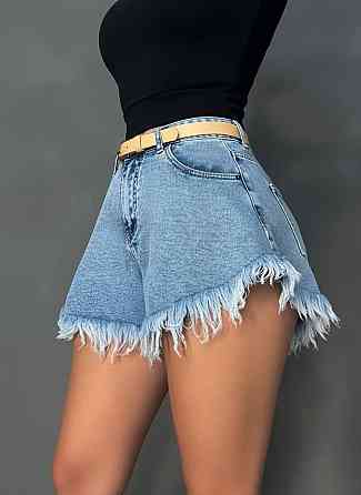 Шорти жіночі джинсові Liana 4-038 короткі розкльошені А-силуетні з бахромою і ременем блакитні, блакитний, 26, 26, 67 см Київ