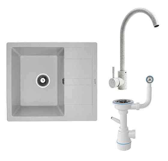 VALESO Комплект: Мийка ARIA 5851 біла в крапку + Змішувач 56 B NESP білий в крапку + Сифон 1041 Киев