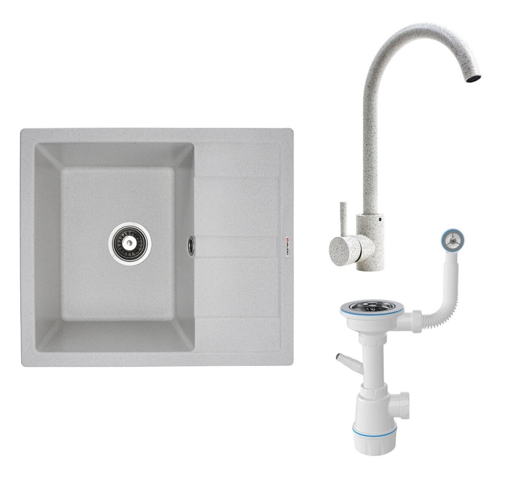 VALESO Комплект: Мийка ARIA 5851 біла в крапку + Змішувач 56 B NESP білий в крапку + Сифон 1041 Київ - фото 1