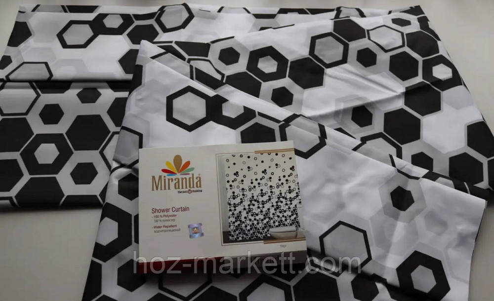 Штора для душа тканевая миранда Troy 180 х 200 см черно белая Харьков - изображение 6