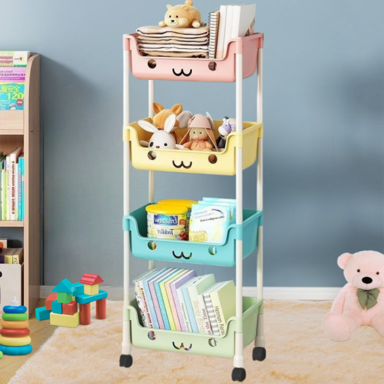 Детский стеллаж передвижной,на четыре корзины органайзер,для игрушек в детскую 106×31×21см,разноцветный Каменец-Подольский