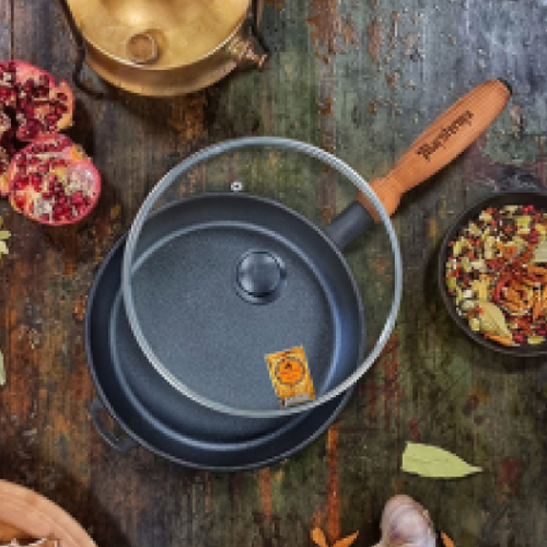 Сковорідка d24*4см скляна кришка з дерев'яною ручкою чавунна Т302С3 Майстерня Житомир - изображение 7