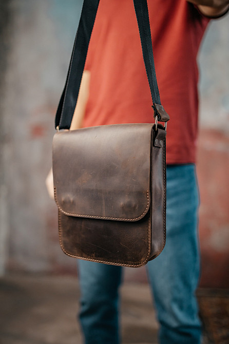 Мужская барсетка с клапаном, черная сумка через плечо из натуральной кожи, классический мессенджерMasterSem Киев - изображение 2