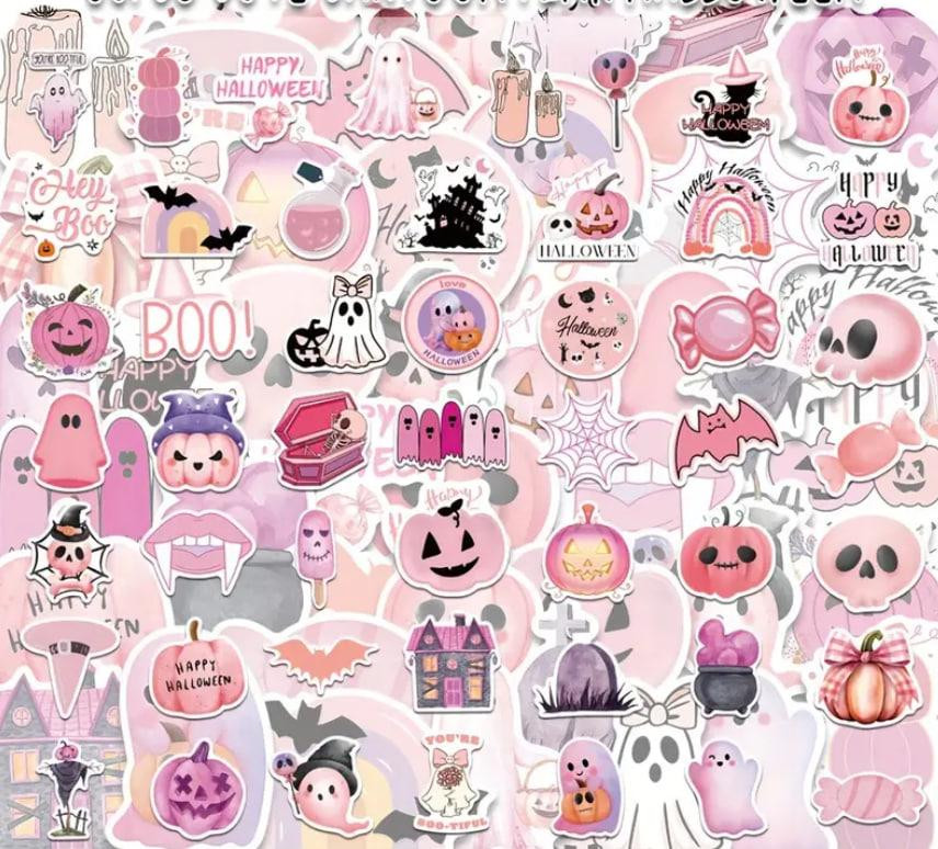 Набір милих рожевих вінілових наклейок на Хеллоуїн,набір наклейок з кажанами , гарбузами, привидами, Київ - фото 1