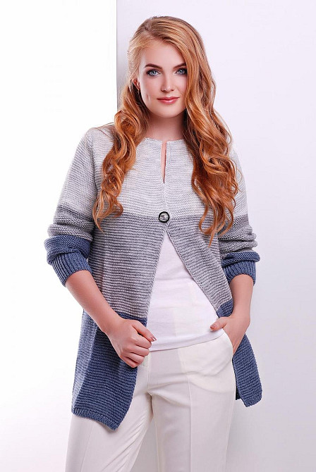 Женский стильный вязаный кардиган трехцветный.  44-50р Киев - изображение 1