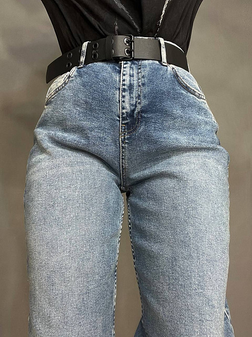 Джинсы женские SESSANTA 16484 MOM jeans высокая посадка увеличенные размеры стрейчевые с ремнем сини Одесса - изображение 8
