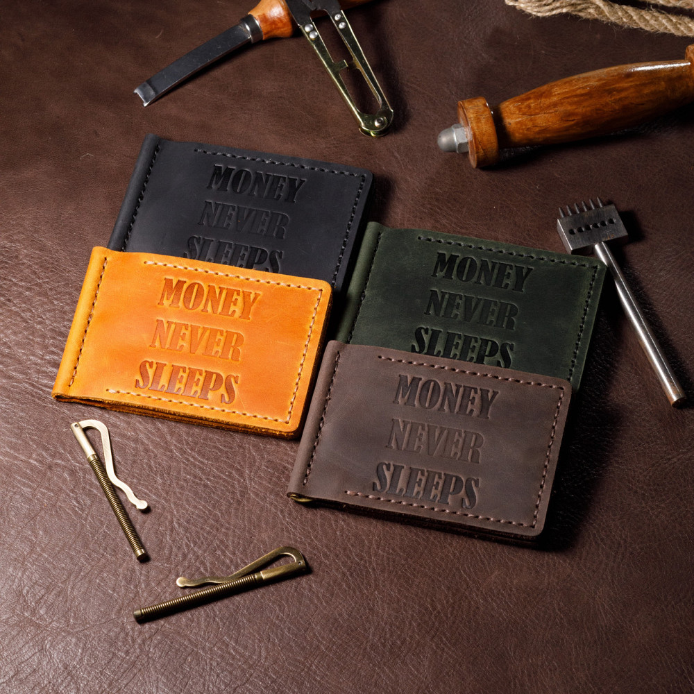 Затиск зі шкіри для грошей чоловічий з відділеннями для карт, місткий гаманець на кнопціMasterSem Київ - фото 1