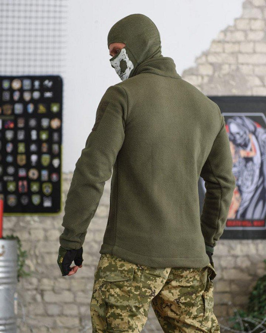 Свитер на змейке олива флисовый теплый мужской Одесса - изображение 5