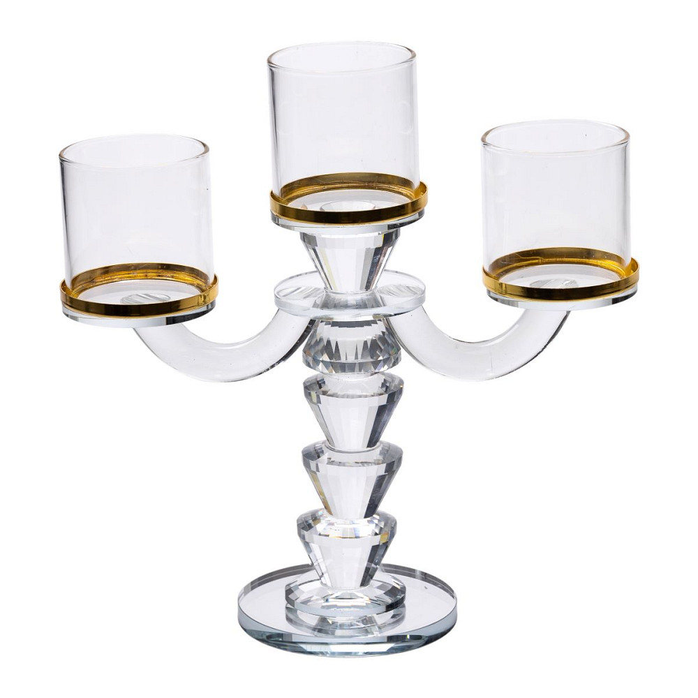 Канделябр на 3 свічки 23×9×23.5 см підсвічник скляний декоративний із золотою окантовкою HP-4-35 Коломия - фото 1