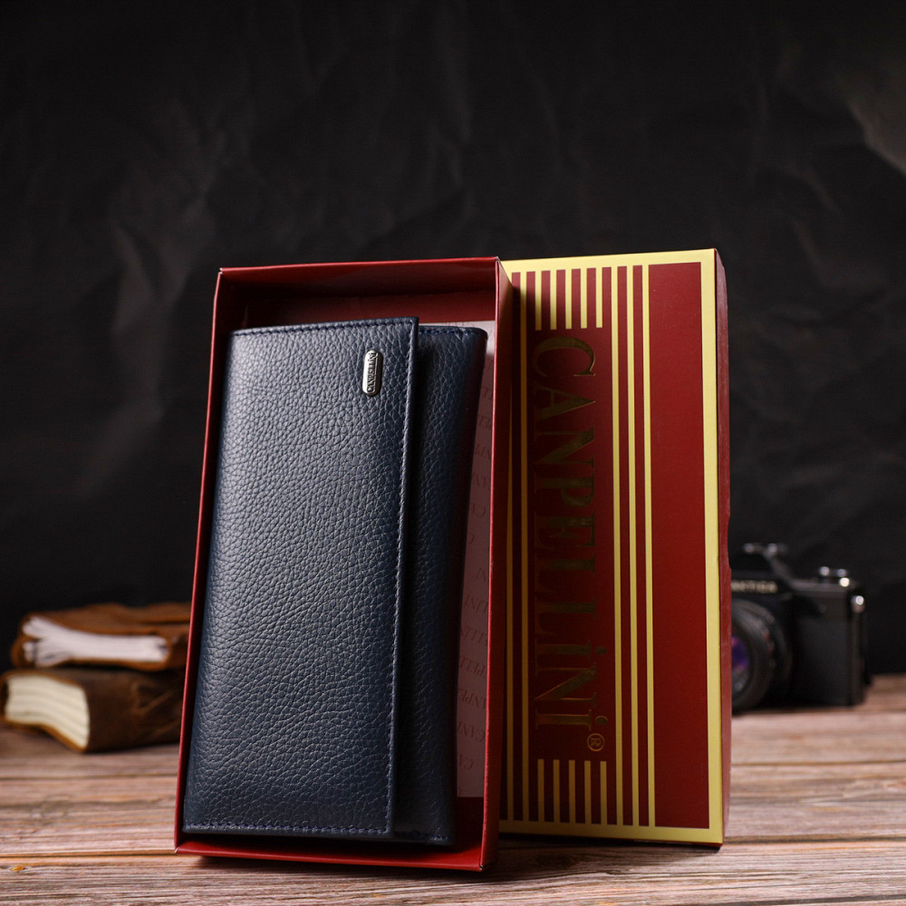 Надежное портмоне унисекс из натуральной кожи флотар Синее (CANPELLINI) Киев - изображение 4