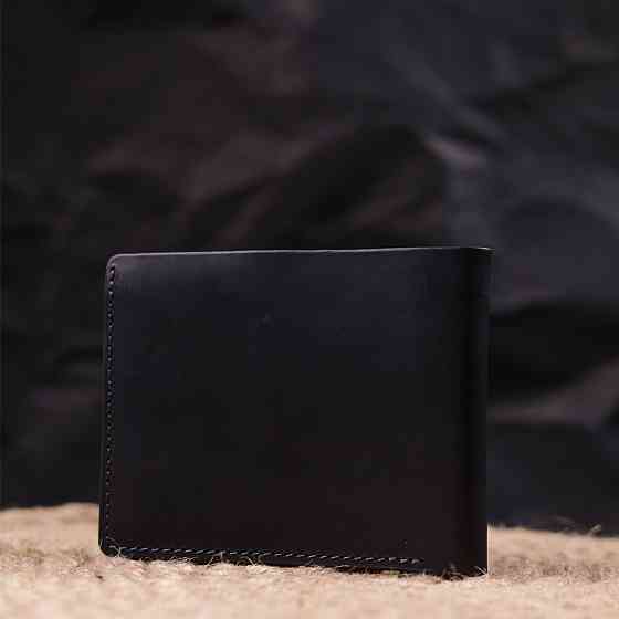 Отличный кожanый кошелек без застежки Черный (GRANDE PELLE) Киев