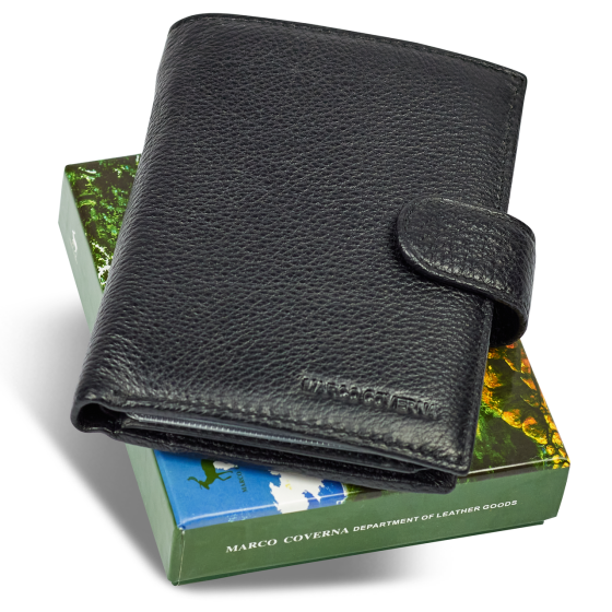 Чорний чоловічий гаманець вертикального типу з натуральної шкіри під документи Marco Coverna MC-5176-1 Кам'янське