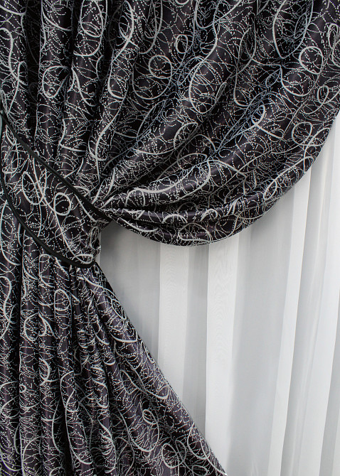 Комплект готовых штор VR-Textil Блэкаут-софт Жаклин № 670ш(А) Черный с серым 100х270 см 2шт (31-099) Киев - изображение 5