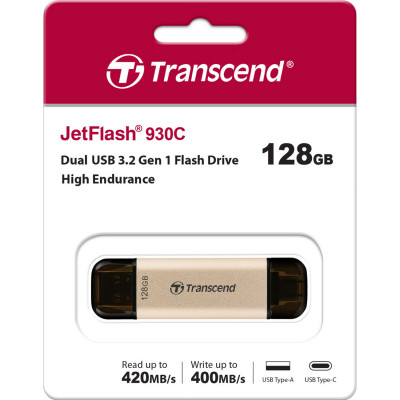 USB флеш накопитель Transcend 128GB JetFlash 930 Gold-Black USB 3.2/Type-C (TS128GJF930C) Винница - изображение 8