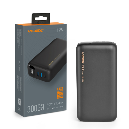 Павербанк 30000mAh Videx VPB-297-B 22,5W чорний Житомир