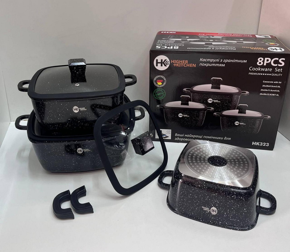 НК-323 Каструлі Набір квадратних із силіконовими кришками (4) Одеса - фото 3