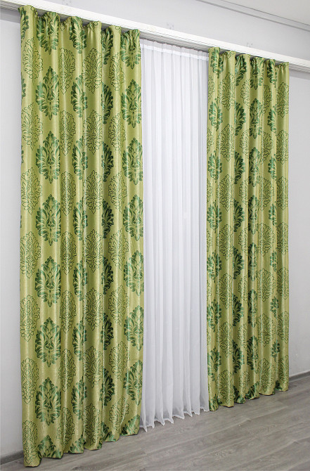 Комплект готовых штор VR-Textil Блэкаут-софт Корона № 1279ш(Б) Оливковый с зеленым 150х275 см 2шт (33-0115) Киев - изображение 4