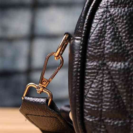 Компактная стеганая сумка для женщин из натуральной кожи Vintage 22894 Черный Киев