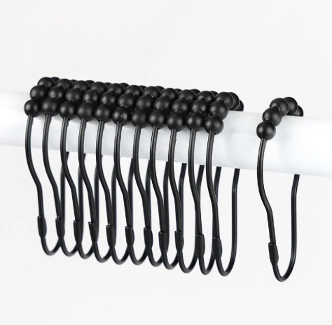 Кольца на шторку в ванную комнату металлические в черном цвете 12 штук Каменец-Подольский - изображение 1