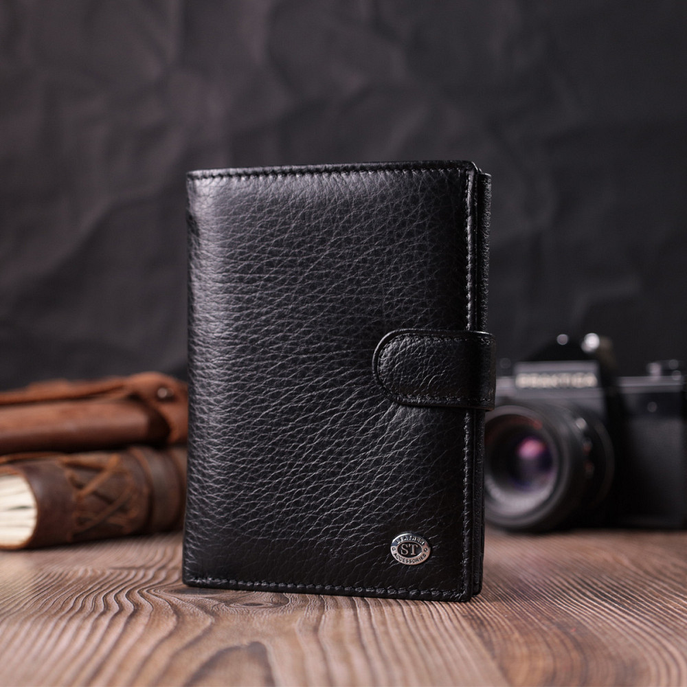 Чоловічий шкіряний гаманець з блоком для документів, чорний (ST Leather) Київ - фото 11